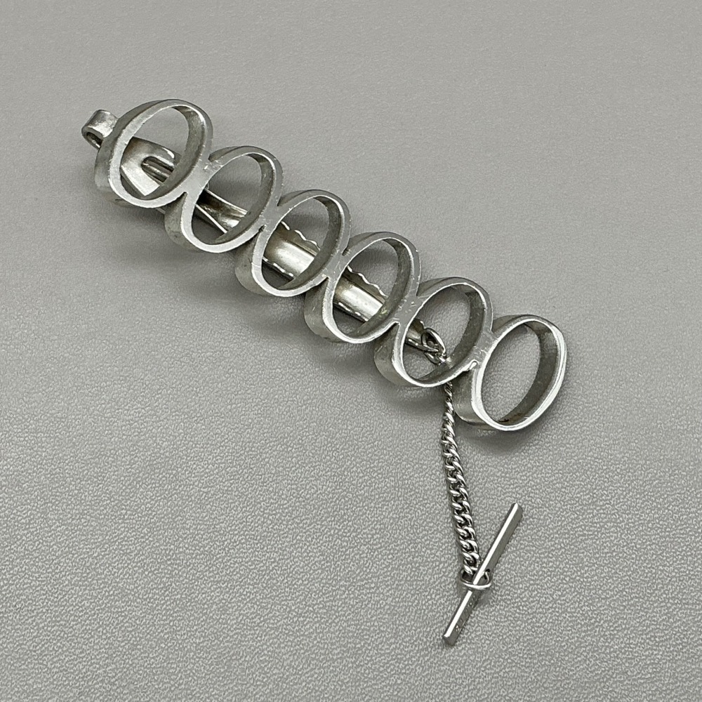 Dante Tie Clip Vintage Silver Tone Modernist Circle Chain Bar Men's Accessory